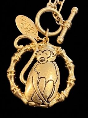 Canvas Style Gold Monkey Pendant Necklace
